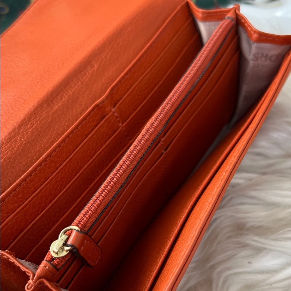 Michael Kors Fulton Orange Leather Wallet with Gold Logo - Picture 10 of 16